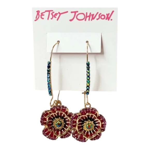 Betsey Johnson Jewelry - 🪷 Betsey Johnson Gold-Tone Multi-Crystal Flower Drop Earrings